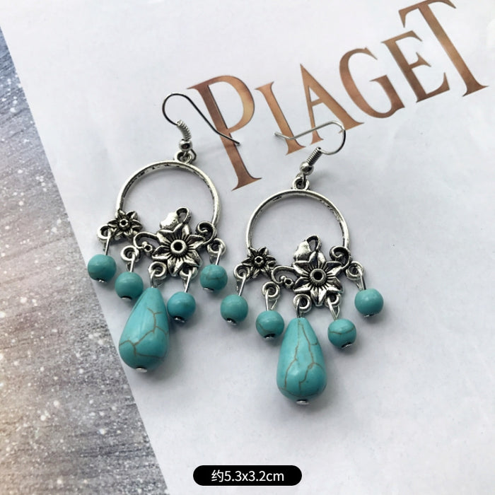 Wholesale Alloy Vintage Turquoise Ethnic Style Earrings JDC-ES-Luox009