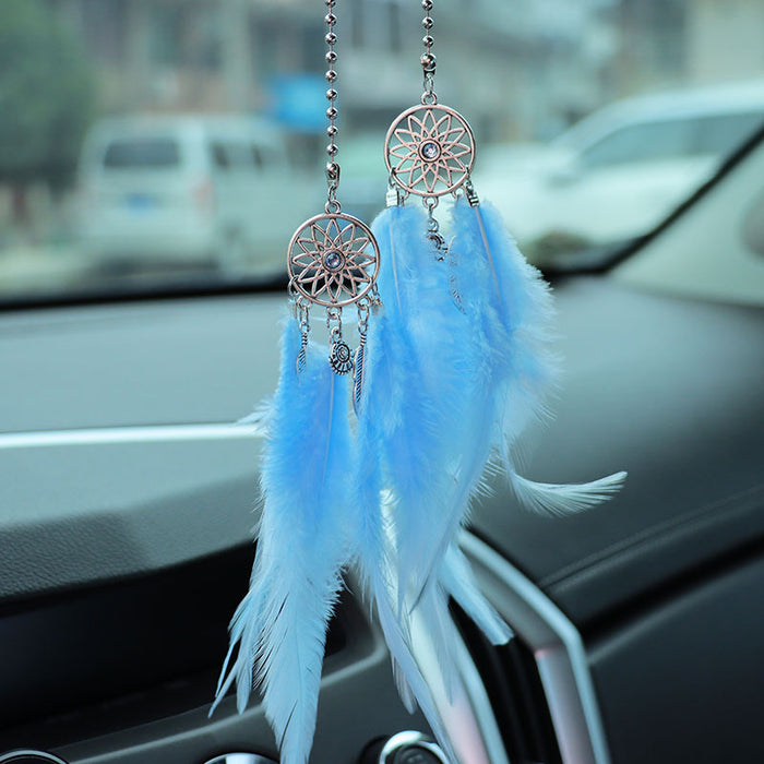 Wholesale Alloy White Feather Dream Catcher Car Hanging Decoration Rearview Mirror Pendant