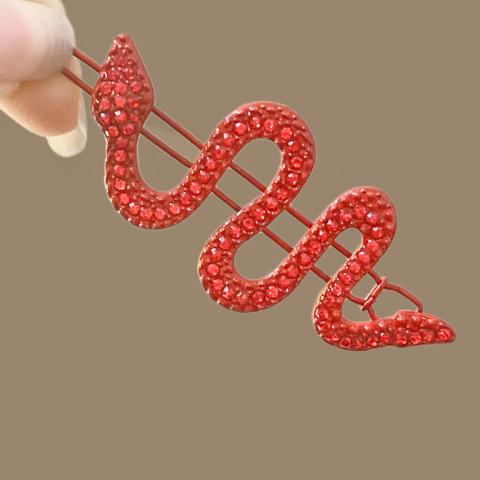 Wholesale  Red Snake Hairpin Rhinestone One-word Clip  Full Diamond Hair Accessories Side Clip Niche Headwear Hairpin Children