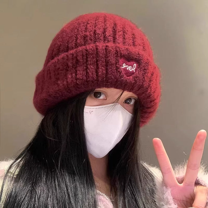 Wholesale Heart-embroidered knitted wool hat