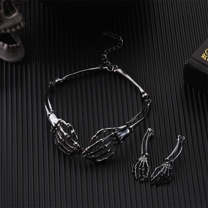 Wholesale  jewelry Gothic dark punk style skeleton hand earrings necklace set