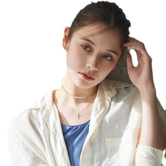 Wholesale s925 Silver Plated 14K Gold Believe Cross Shines with Diamond Necklace