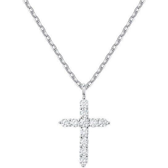 Wholesale 925 Sterling Silver Diamond Cross Necklace Jewelry Women's Chain Silver