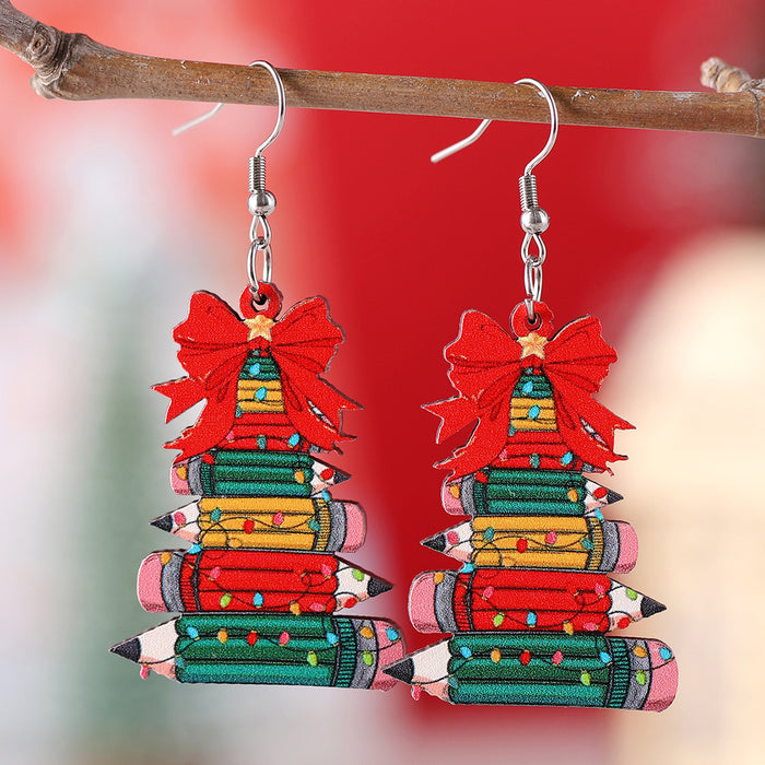 Wholesale Christmas Bow Pencil Christmas Tree Pendant Earrings