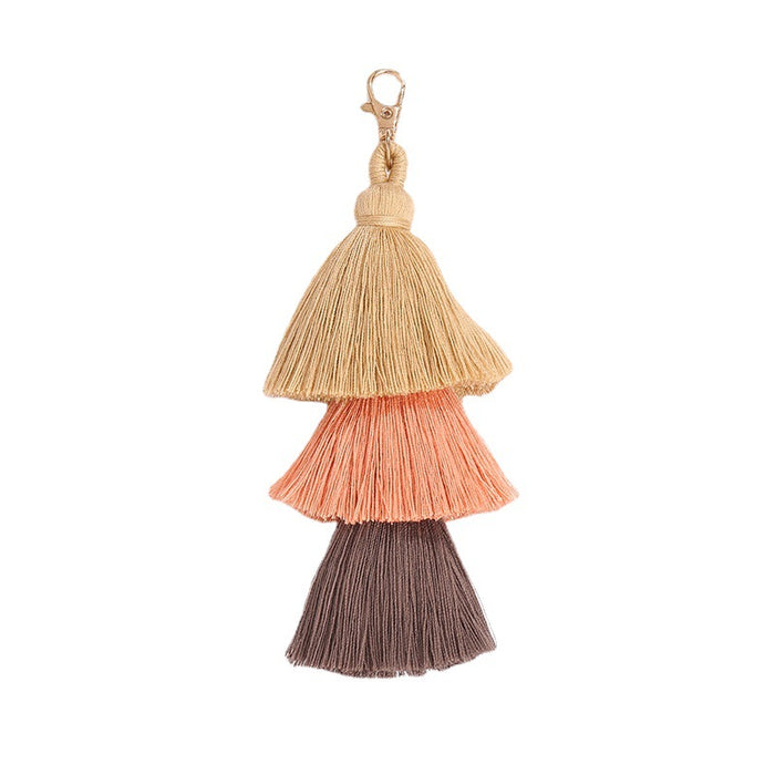 Wholesale handmade three-layer color tassel pendant National style bag accessories pendant Tassel Keychain pendant