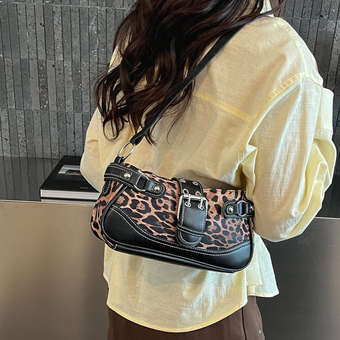 Wholesale Leopard print studded belt bag with large capacity underarm shoulder strap
