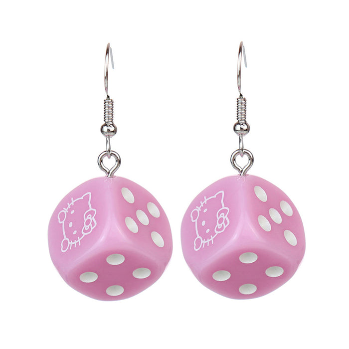 Wholesale Pink Cat Dice Earrings JDC-ES-NiQing069