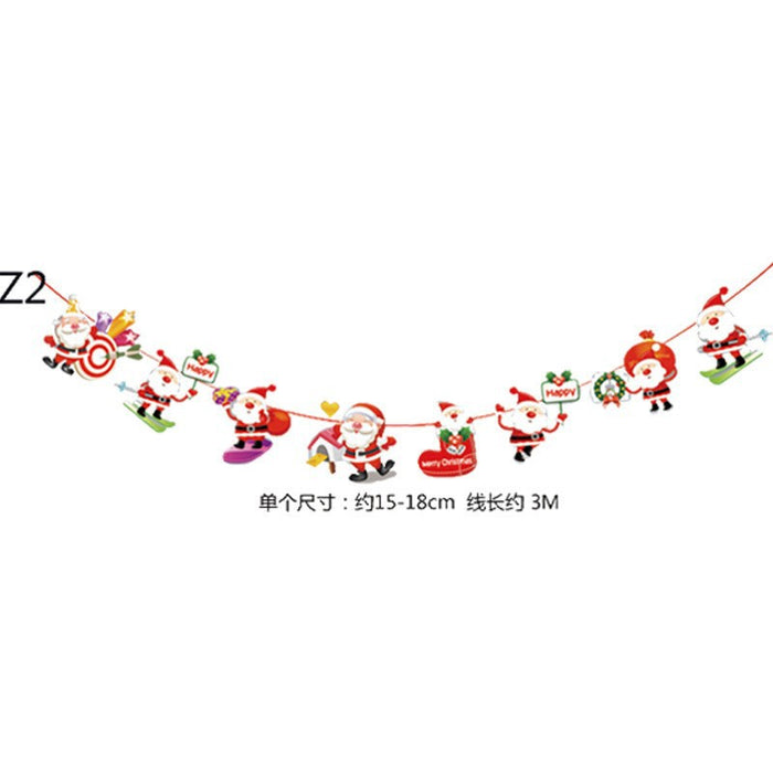 Wholesale Christmas Decorations Christmas Pull Flag Hanging Flag Holiday Banner Party Decoration Paper Cartoon Christmas Pull Flower String Flag