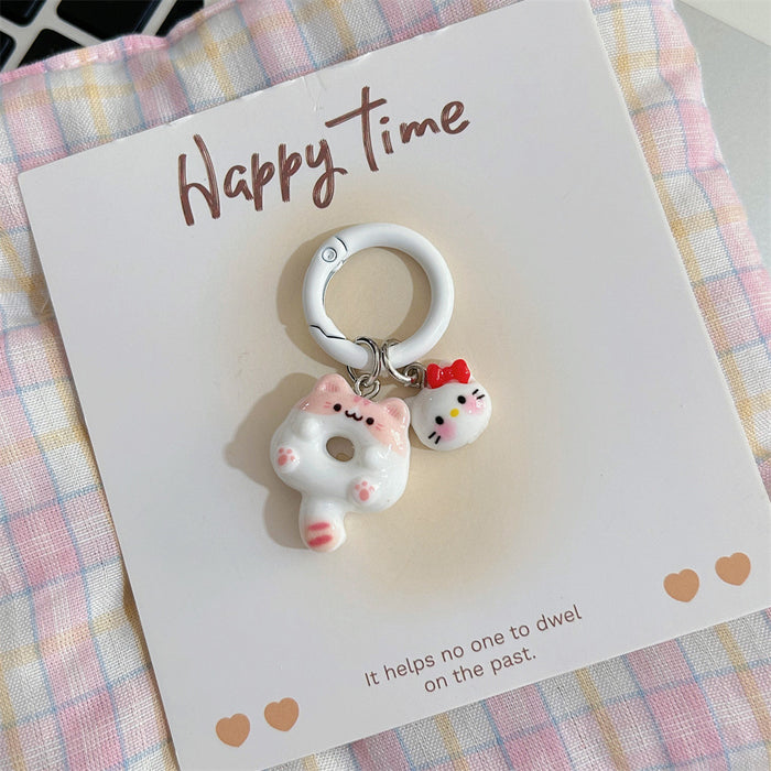 Wholesale Cute Cartoon Donut Cat Key Ring Siamese Cat Keychain School Bag Headset Pendant