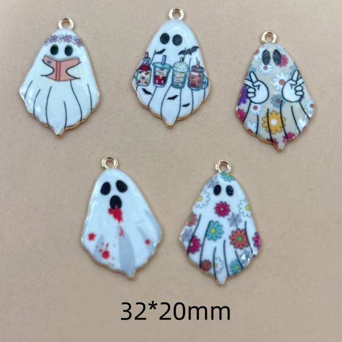 Wholesale 10pcs  Gothic Cute Ghost Alloy Print Pendant DIY Earrings,  Necklace,  Keychain Charm