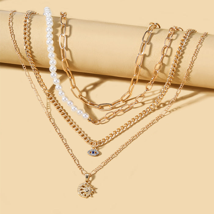 Wholesale New gold-plated pearl eye multi-layer necklace, fashionable street photography sweater chain