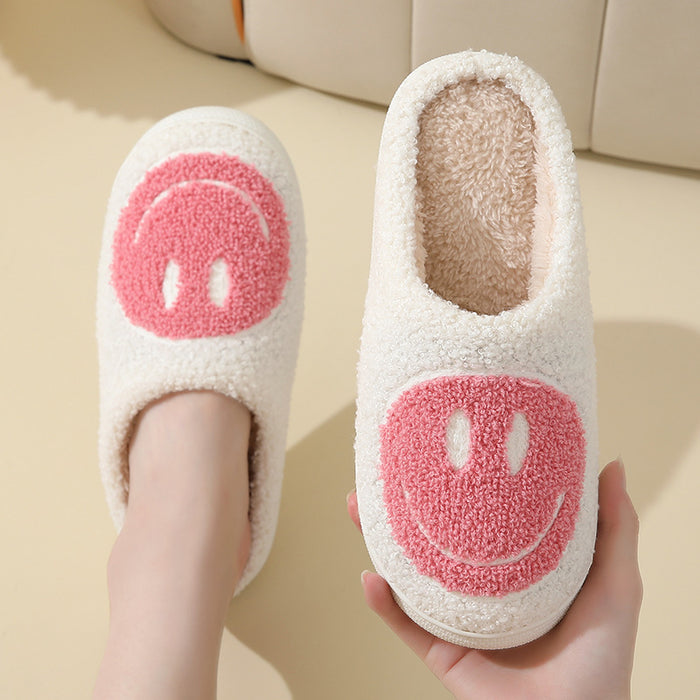 Wholesale Cute smiley face cotton slippers autumn and winter women' s indoor home non-slip plush slippers autumn and winter home