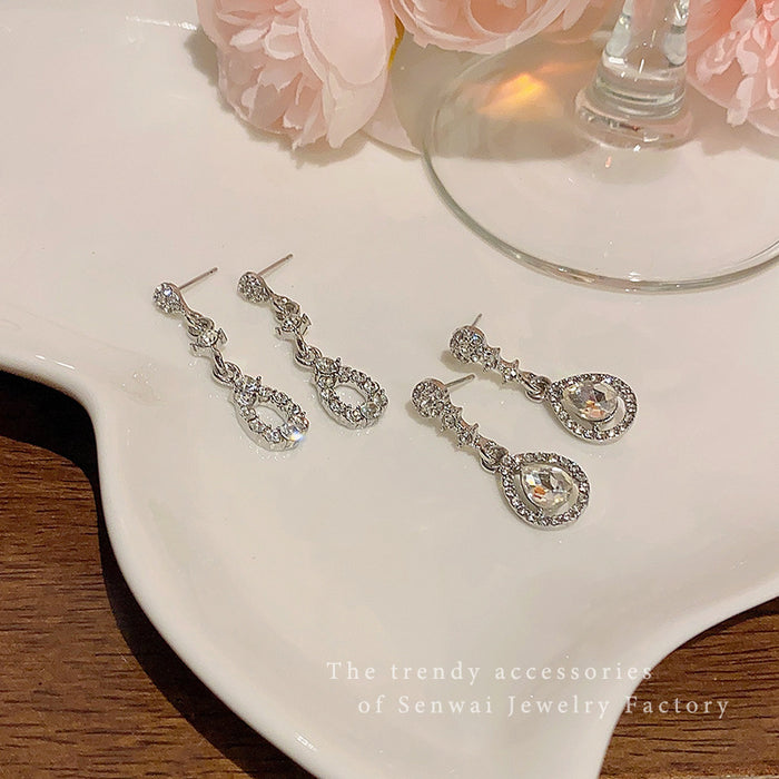 Wholesale Sparkling diamond water droplet tassel earrings