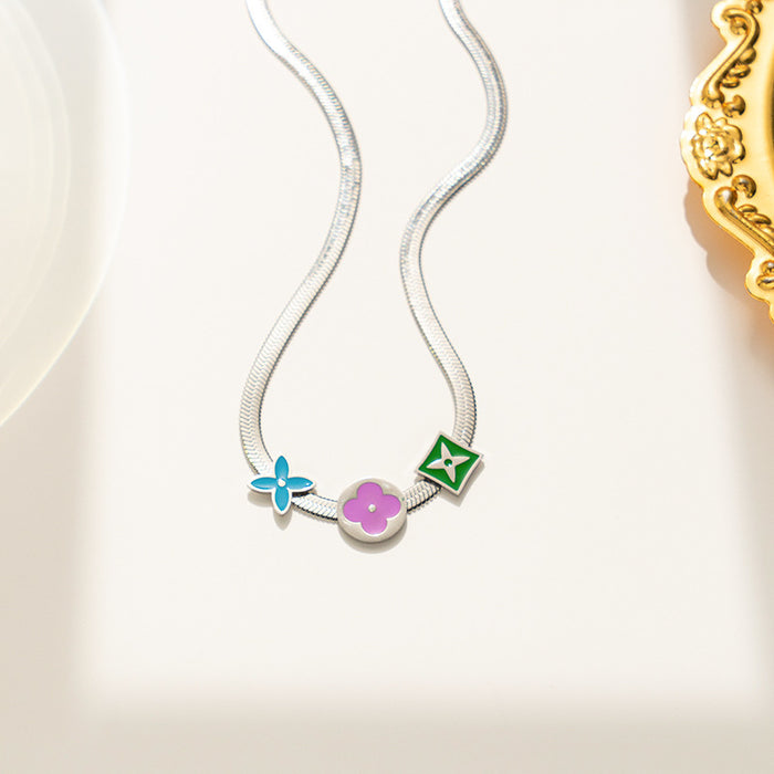 Wholesale French niche design light luxury simple contrasting color geometric necklace JDC-NE-Kucai017