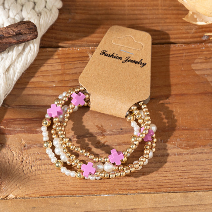 Wholesale Soft Clay Cross Bead Bracelet Suitable for Vacation  Multi-Layered Elastic String Bracelet