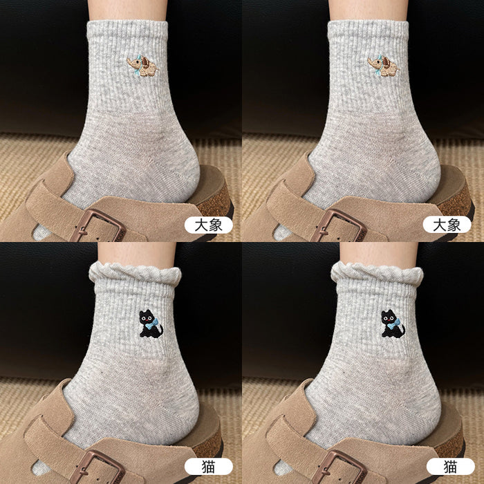 Wholesale Cotton socks, mid tube socks, cartoon embroidered lace socks, cute sports socks