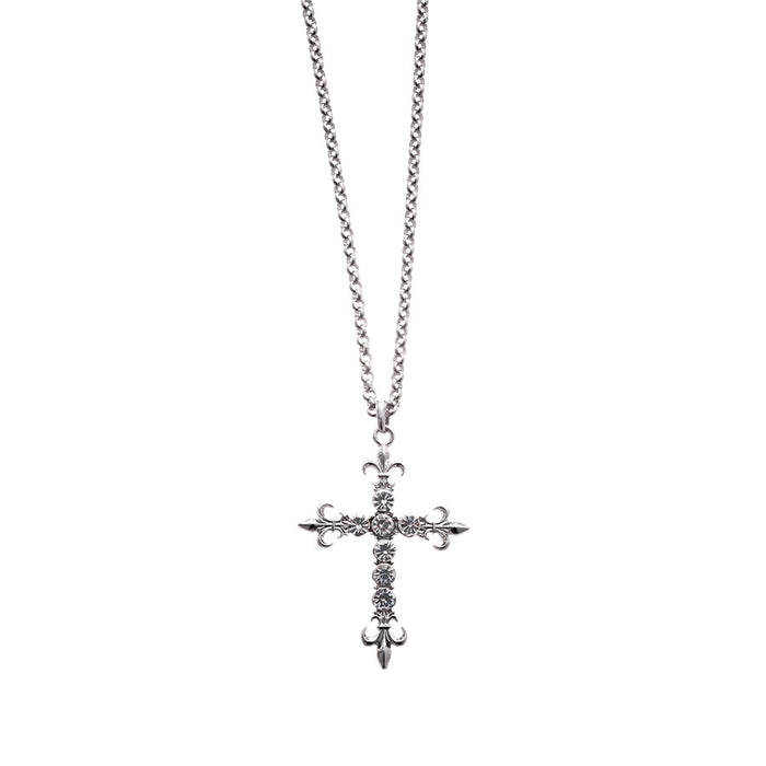 Wholesale  Diamond-Encrusted Iris Cross Long Pendant Necklace