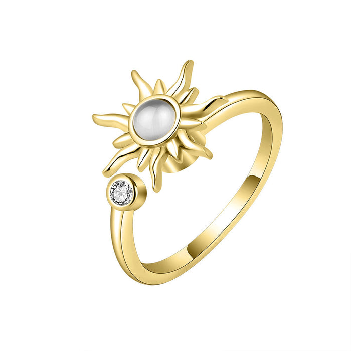 Wholesale Chic Adjustable Sunflower Ring In Gold Tone Copper Spinning Stress Relief Ring For Women Boutique Jewelry Resale