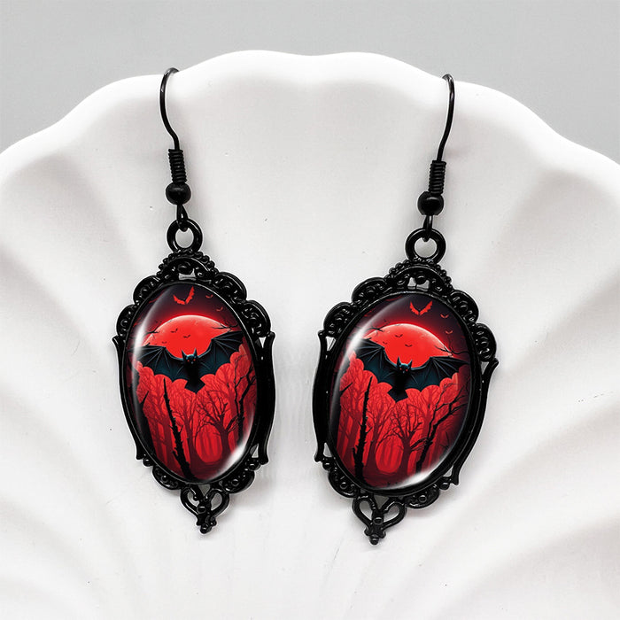 Wholesale  Bat Oval Skull Earrings Blood Moon Earrings Pumpkin Moon Deep Woods Black Earrings