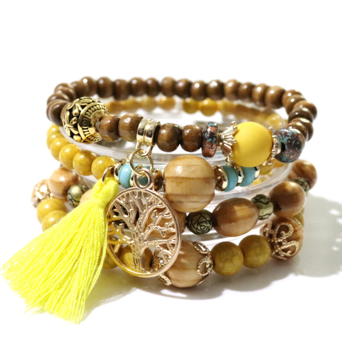 Wholesale Creative Tassel Multi-layer Wooden Bead Ethnic Style Wristband JDC-BT-NHong003