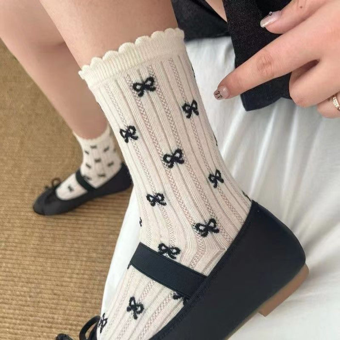 Wholesale Bow thin mesh tube socks, polka dot socks, breathable versatile socks