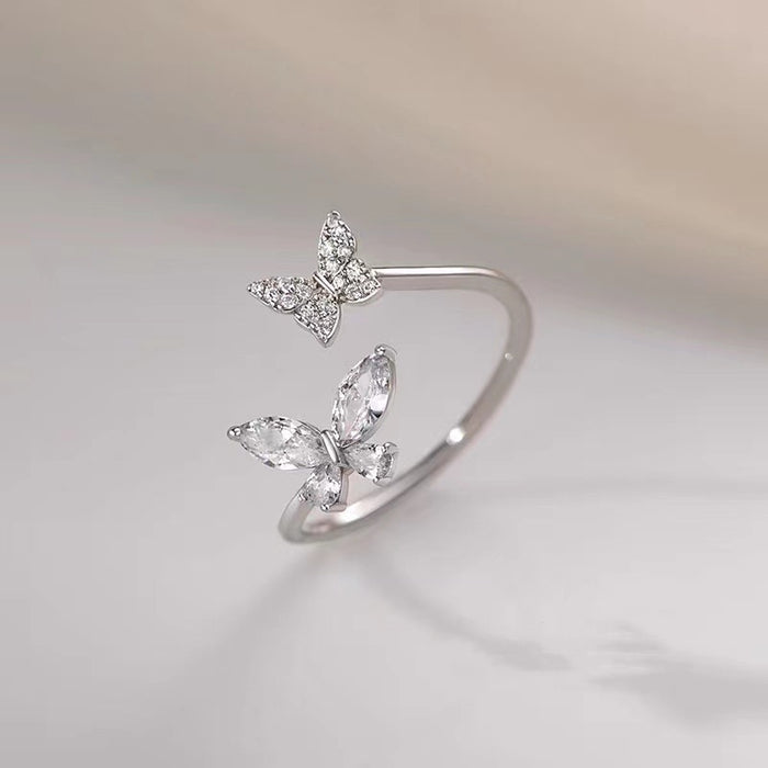 Wholesale Butterfly ring, female niche design, high-end, light luxury, index finger ring, versatile and open mouth ring