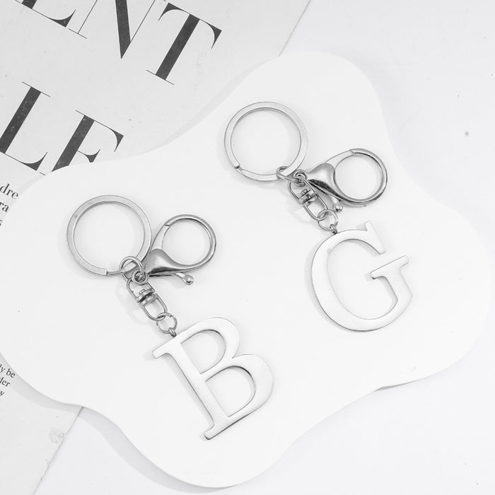 Wholesale Stainless Steel  Letter Key Chain Titanium Steel Keychain Initial Letter Modern Simple Backpack Pendant