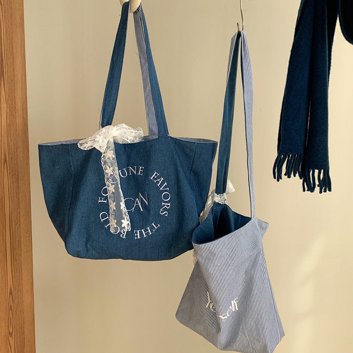 Wholesale Versatile and fashionable letter embroidered shoulder bag, large capacity tote bag, class commuting bag