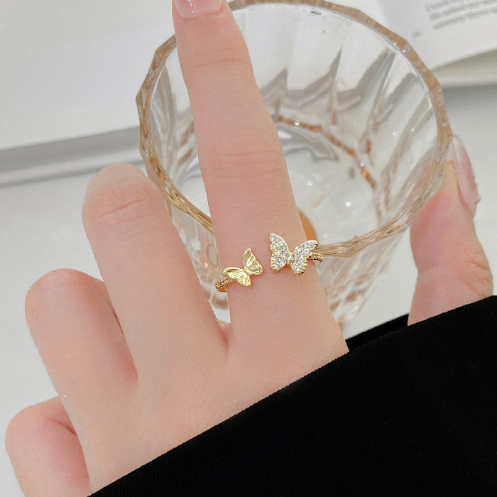 Wholesale Butterfly opening ring, light luxury, high-end, niche design, versatile ring