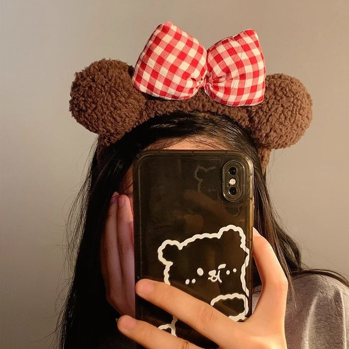 Wholesale Cute bear ear bow plush headband