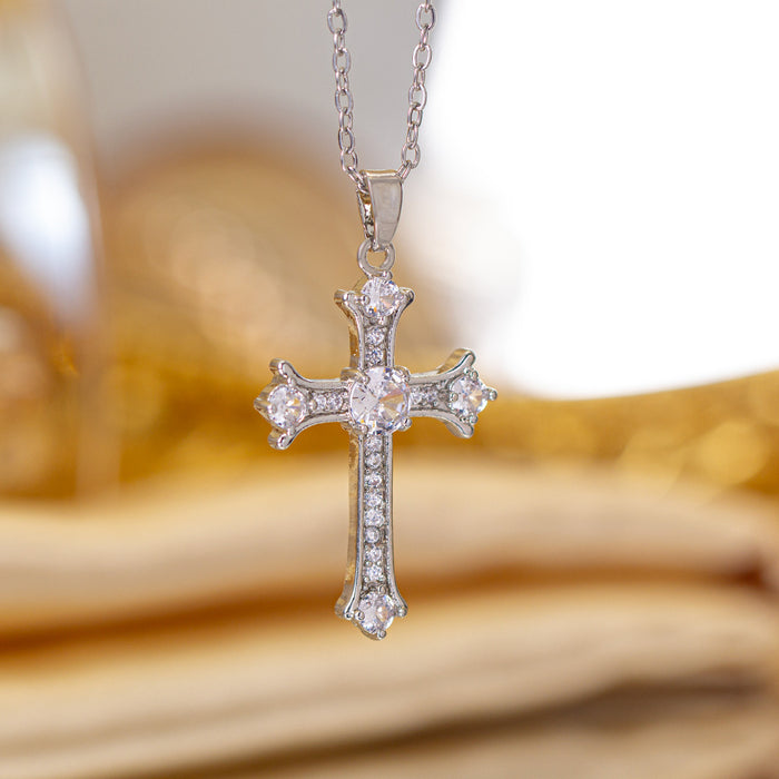 Wholesale Zircon-set cross Titanium steel necklace