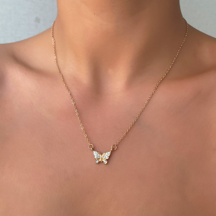 Wholesale Simple and fashionable versatile full diamond butterfly necklace collarbone chain