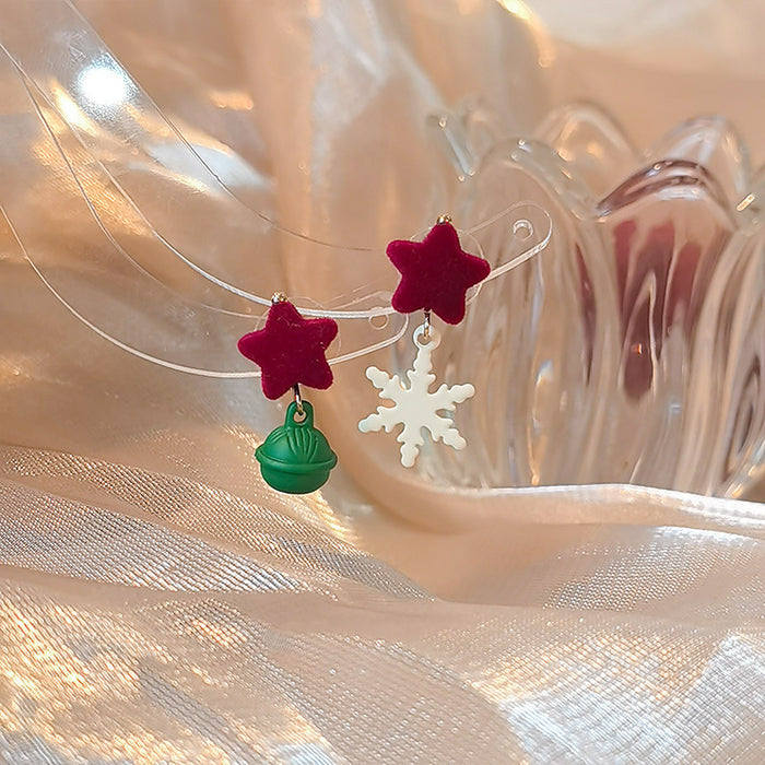 Wholesale Christmas Tree Color-Blocked Five-Pointed Star Earrings