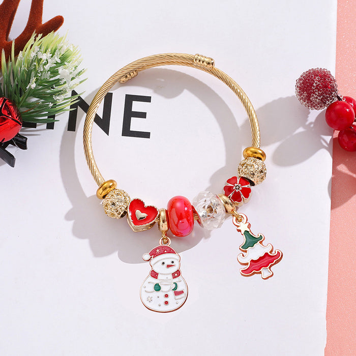 Wholesale Christmas  Reindeer Snowflake Beaded Bracelet Stainless Steel MOQ≥2