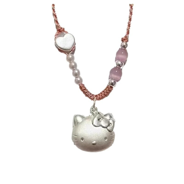 Wholesale Cat Head Peach Blossom Rope Necklace Pendant for Women