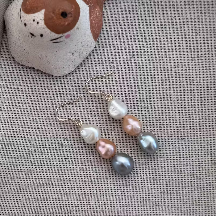 Wholesale Freshwater Pearl Color-Block Pendant Earrings