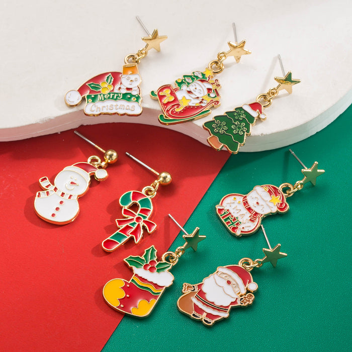 Wholesale Snowman Christmas Tree Alloy Letter Earrings - Party Fashion Accessory Boutique