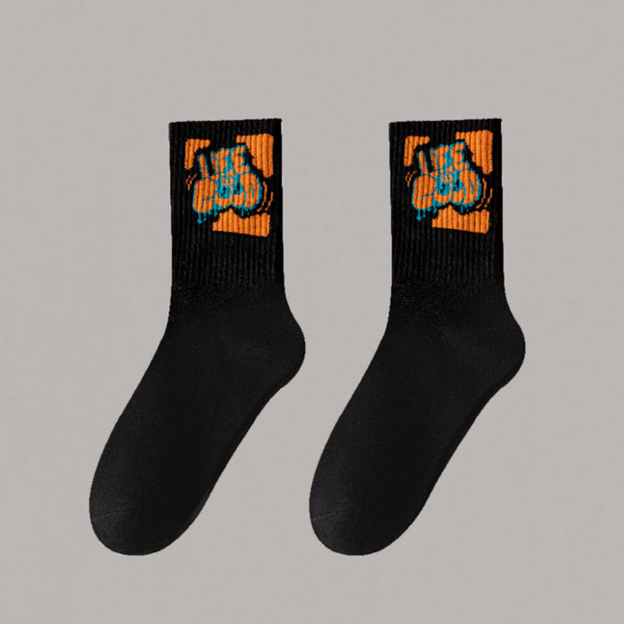 Wholesale 5pcs White socks men' s mid-calf socks autumn and winter basketball socks couple stockings black and white sports socks