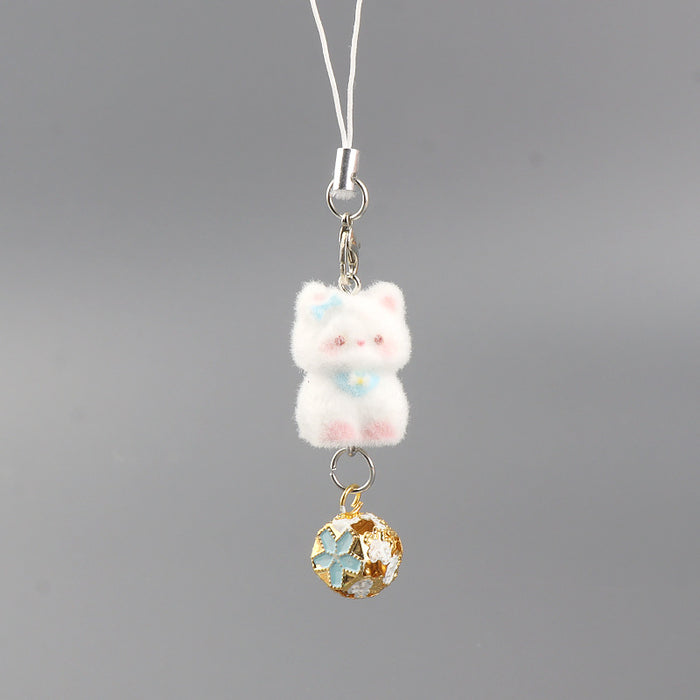 Wholesale Cute Flocked Bell cat Cartoon Pendant Mobile Phone Chain Keychain