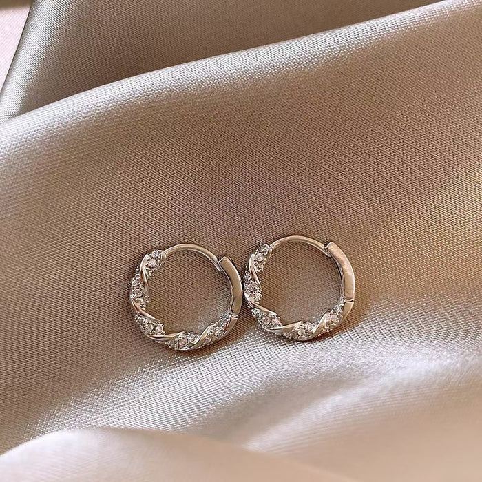Wholesale  Frosted Earrings Spiral Diamond Sparkling Plain Hoop Earrings