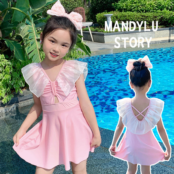 Wholesale Children's swimsuit girls' polyester one-piece cute baby princess dress small fresh hot spring swimsuit