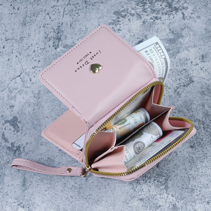 Wholesale Modern Heart-Shaped PU Leather Wallet for Women - Tri-Fold Card Holder with Zipper White - Casual Resale Accessory