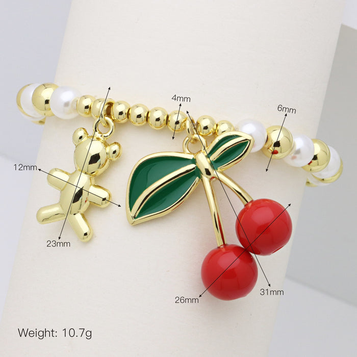 Wholesale Round copper bead clip pearl bracelet cherry sun starfish scallop fish love heart pendant
