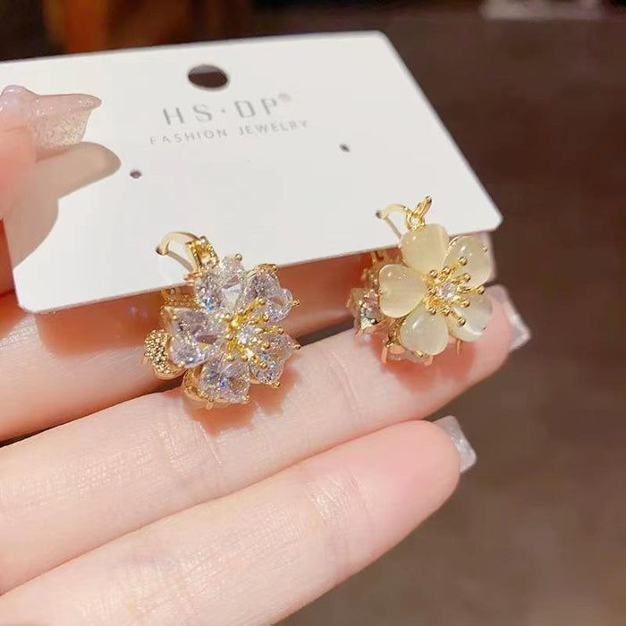 Wholesale Two-piece zircon flower earrings exquisite light luxury high-grade temperament Super fairy all-match Opal ear buckle earrings small