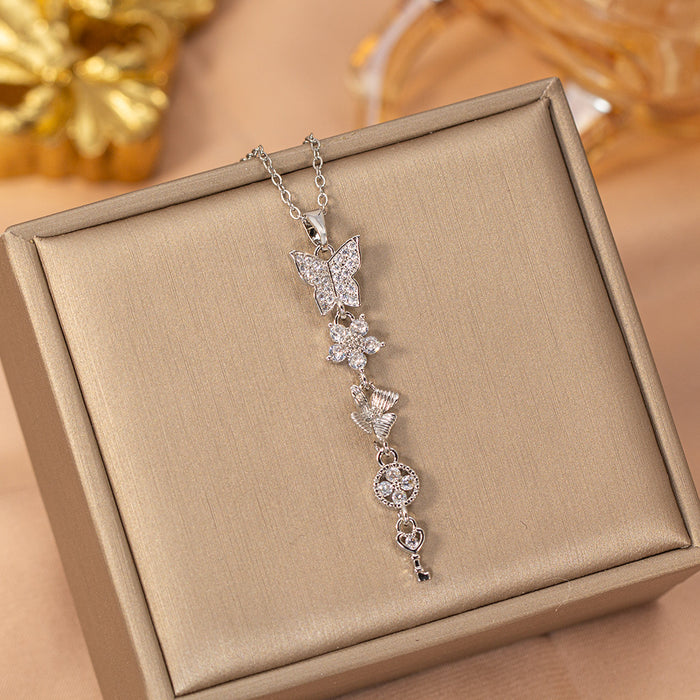 Wholesale Titanium Steel Gold Plated Butterfly Tassel Necklace Trendy Jewelry Accessory MOQ≥2