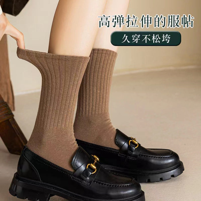 Wholesale Stacked socks, mid length socks, solid color vertical stripes, casual sports style, long socks for spring and autumn