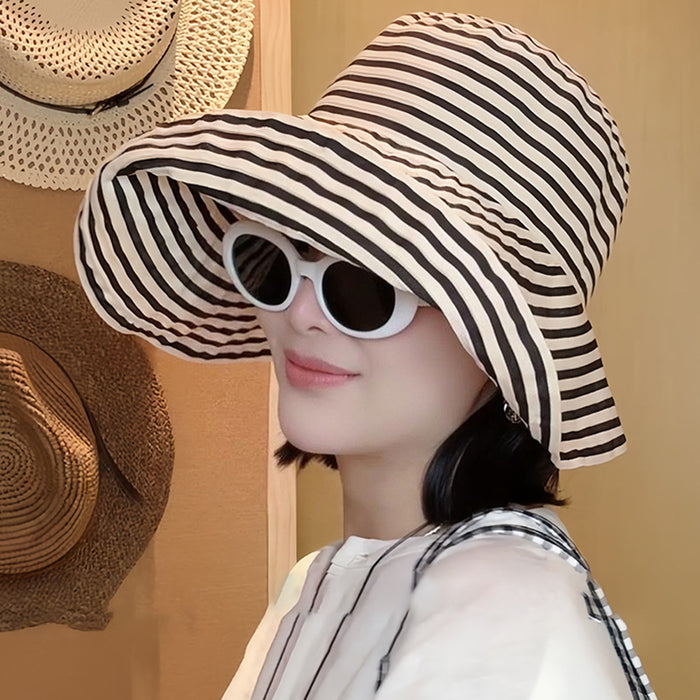 Wholesale Striped fisherman hat women summer sun hat retro fashion sun protection bucket hat