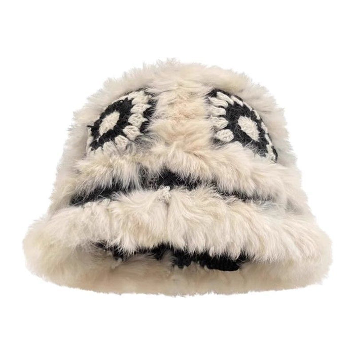 Wholesale Rabbit hair knitted plush hat for women in autumn and winter, new furry lion awakening fisherman hat, face enhancing small woolen hat