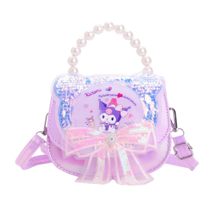 Wholesale Bow sequin bag, heart-shaped diagonal cross bag, hand-held bag