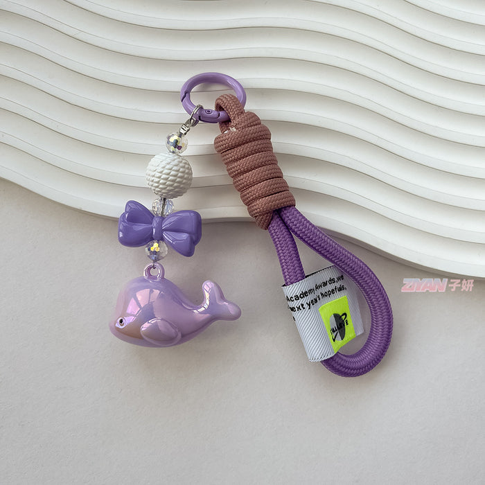 Wholesale Acrylic Solid color whale pendant woven cloth rope keychain hanging rope